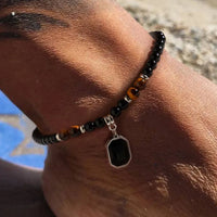 Black Beads with Square Anklets Pendant Necklace for Men Trendy Accessories on the Foot Bracelet Fashion Jewelry Male Gift