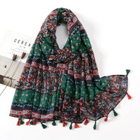 Ethnic Printed Cotton Hijab Viscose Tassels Scarf For Muslim Woman Hijabs Shawls Lady Soft Long Wraps Islim Headband Turban