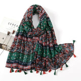 Ethnic Printed Cotton Hijab Viscose Tassels Scarf For Muslim Woman Hijabs Shawls Lady Soft Long Wraps Islim Headband Turban