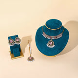 Luxury Gold Color Round Crystal Jewelry Set Vintage Earring Necklace Forehead Headdress Dubai Bridal Wedding Jewelry Accessories