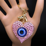 Turkish Lucky Blue Eye Keychain for Women Men Gold Color Metal Hamsa Hand Pendant Charms Bag Car Key Chain Ring Jewelry K9027S01