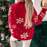 Christmas 2025 Women's Knitted Sweater Snowflake Warm Thicken Jacquard Jumper Oversized Knitwear Full Sleeve Pullovers Xmas Look