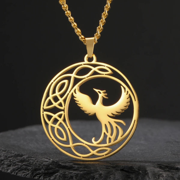 Dawapara Mythological Animals Phoenix Necklace Powerful Totem Celtics Crescent Moon Protection Amulet Stainless Steel Jewelry