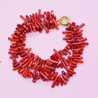 Coral Bracelet  !  Classic 3 strands of natural irregular orange coral bracelet  9.5"