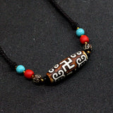Tibetan Buddhism 9 Eyed Celestial Bead Necklace Healing Amulet Jewelry Ethnic Style Agate Dzi Beads Pendant Sweater Rope Chain