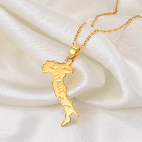 Anniyo Italy Map Pendant Necklaces for Women Girls, Italian Maps Jewelry #122710