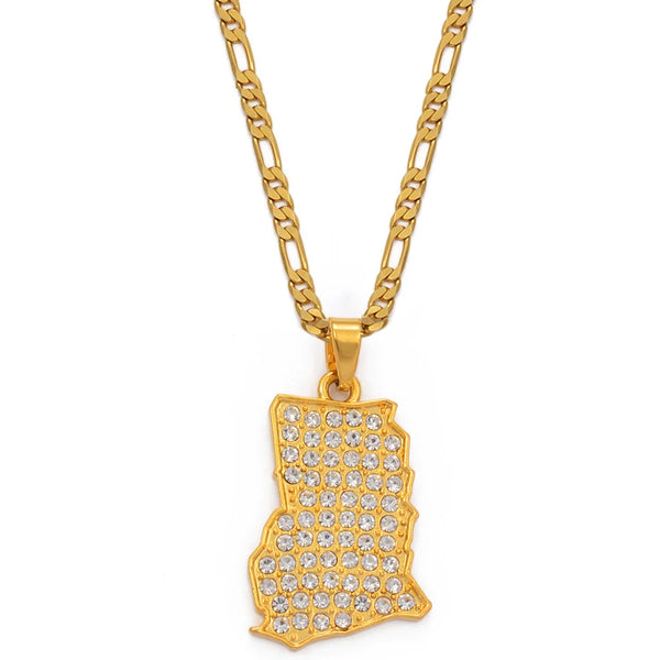 Anniyo Ghana Map With Stone Pendant Necklaces Charm Ghanaian Ethnic Jewelry for Women Men @205606