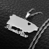 Anniyo Heart Puerto Rico Map Pendant Necklaces PR Puerto Ricans Jewelry @124821