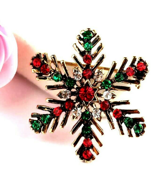 Elegant Vintage Look Gold Plated Christmas Snow Flake Brooch Cake Pin B48R