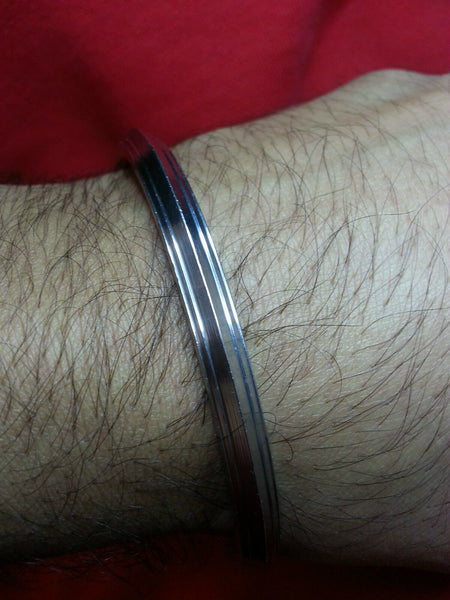 Stupéfiant acier inoxydable épais 5 LIGNES Sikh Singh Khalsa Kara Kada bracelet