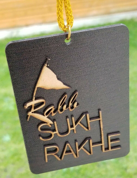 Punjabi Sikh Wooden Rabb Sukh Rakhe Nishan Sahib Pendant Car Mirror Hanger KK4