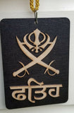 Punjabi Sikh Wooden Fateh Khanda Kirpan Pendant Evil Protection Car HANGER KK2