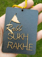 Punjabi Sikh Wooden Rabb Sukh Rakhe Nishan Sahib Pendant Car Mirror Hanger KK4