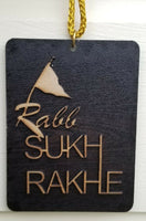 Punjabi Sikh Wooden Rabb Sukh Rakhe Nishan Sahib Pendant Car Mirror Hanger KK4