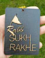 Punjabi Sikh Wooden Rabb Sukh Rakhe Nishan Sahib Pendant Car Mirror Hanger KK4