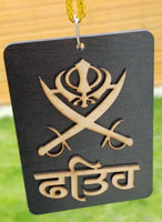 Punjabi Sikh Wooden Fateh Khanda Kirpan Pendant Evil Protection Car HANGER KK2