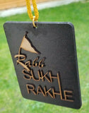 Punjabi Sikh Wooden Rabb Sukh Rakhe Nishan Sahib Pendant Car Mirror Hanger KK4