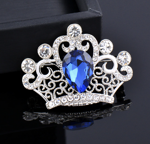 Crown Brooch Stunning Vintage Look Silver Plated Stones ROYAL Design Broach ZY4