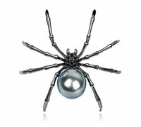 Vintage Look Silver Plated BLACK Spider Brooch Suit Coat Broach Pin Collar MK2