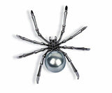 Vintage Look Silver Plated BLACK Spider Brooch Suit Coat Broach Pin Collar MK2