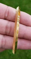 Laser Khanda Engraved Gold Plated Sikh Singh Kaur Khalsa Kara Kada Bangle AA2