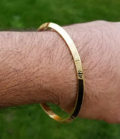 Laser Khanda Engraved Gold Plated Sikh Singh Kaur Khalsa Kara Kada Bangle AA2