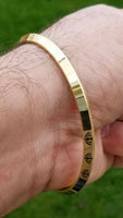 Laser Khanda Engraved Gold Plated Sikh Singh Kaur Khalsa Kara Kada Bangle AA2