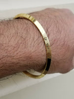 Laser Khanda Engraved Gold Plated Sikh Singh Kaur Khalsa Kara Kada Bangle AA2