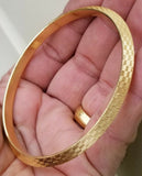 Laser Khanda Engraved Gold Plated Sikh Singh Kaur Khalsa Kara Kada Bangle AA2