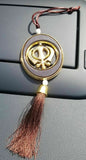 LARGE Plastic Gold Tone Stunning Khanda Punjabi Sikh Pendant Car Rear Mirror BRO