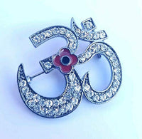 OnlineSikhStore Stunning Diamonte Black Gun Colour WAR Remembrance Day OM Poppy Hindu Brooch Pin