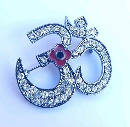 OnlineSikhStore Stunning Diamonte Black Gun Colour WAR Remembrance Day OM Poppy Hindu Brooch Pin