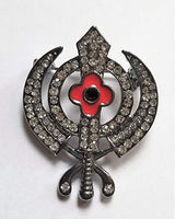 OnlineSikhStore Stunning Silver Plated Sikh Remembrance Day Poppy Khanda Brooch Pin Singh Kaur Turban Dumala