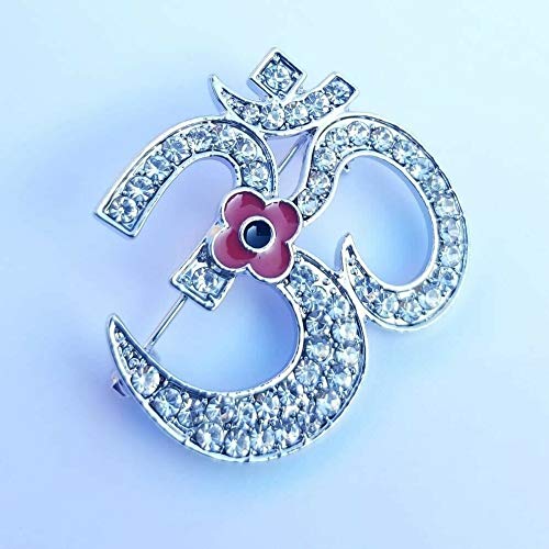 OnlineSikhStore Stunning Diamonte Silver Plated WAR Remembrance Day OM Poppy Hindu Brooch Pin