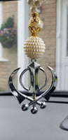 Stainless Steel Punjabi Sikh Large Khanda Stunning Pendant for Car Rear Mirror