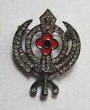 Stunning Diamonte Black Gun Metal SIKH Khanda Poppy Rememberance Day Brooch Pin