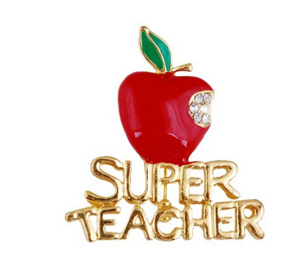Super Teacher Red Apple Designer Brooch Vintage Look Gold Plated Broach Pin XY7