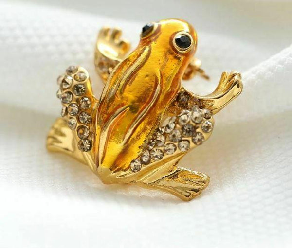 Vintage Look Gold Plated LUCKY Frog Brooch Suit Coat Broach Collar Pin B27