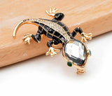 Vintage Look Gold Plated Black Lizard Brooch Suit Coat Gecko Broach Pin Collar G