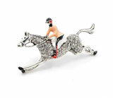 Stunning Vintage Look Silver plated Horse Jockey Celebrity Brooch Broach Pin F25