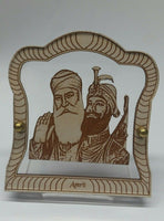 Sikh Guru Nanak Ji Gobind Singh Wood Carved Photo Portrait Sikh Desktop Stand F3