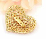 Vintage look gold plated pink stones heart brooch suit coat broach cake pin ao1