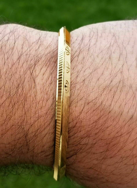 Laser khanda engraved gold plated sikh singh kaur khalsa kara kada bangle aa1