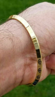Laser khanda engraved gold plated sikh singh kaur khalsa kara kada bangle aa1