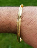Laser khanda engraved gold plated sikh singh kaur khalsa kara kada bangle aa1