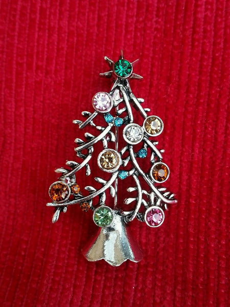 Vintage look stunning diamonte silver plated christmas tree brooch cake pin gift