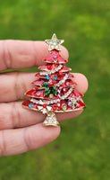 Christmas Tree Brooch Gold Plated Broach Colour Stones Celebrity Queen PIN i13
