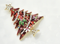 Christmas Tree Brooch Gold Plated Broach Colour Stones Celebrity Queen PIN i13