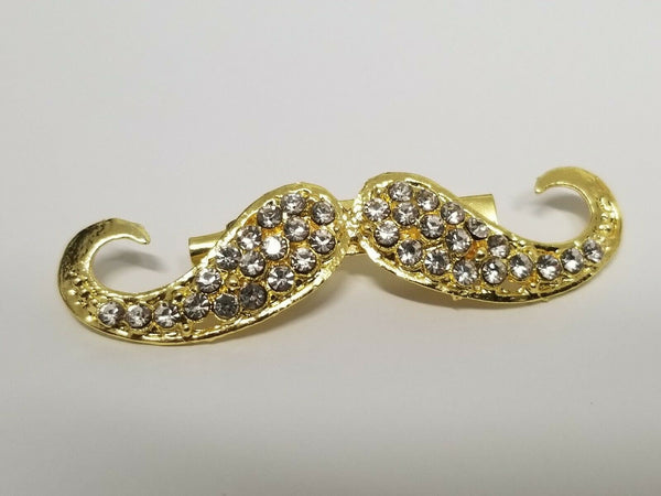 Stunning diamonte gold plated hindu sikh punjabi moustache brooch broach pin