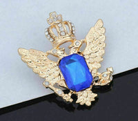 Stunning vintage look gold plated crown blue stone king design brooch broach b34